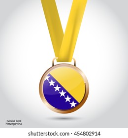 Bosnia and Herzegovina Flag in Bronze Medal. Olympic Game Bronze Medal. Vector Illustration