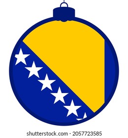 Bosnia Herzegovina flag - Christmas ball. Happy New Year and Merry Christmas card. 