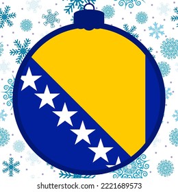 Bosnia Herzegovina flag - Christmas ball. Happy New Year and Merry Christmas card. 