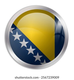 Bosnia and Herzegovina flag - glossy circle button displays a colorful flag representing a country cultural identity and heritage. The essence of national pride and unity.