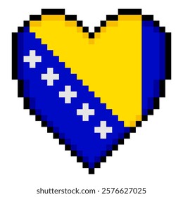  Bosnia and herzegovina flag with heart shape in pixel art style