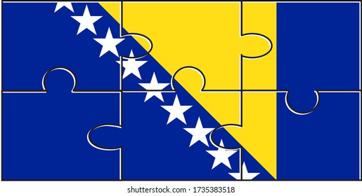 Bosnia and Herzegovina Flag Jigsaw Puzzle. Vector illustration. 6 pieces of puzzles. Simple puzzles for kids.