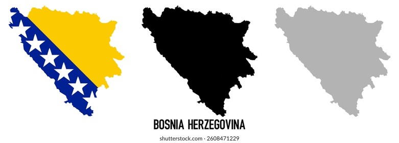 Bosnia and Herzegovina flag and map shape black and gray color. EPS.file.