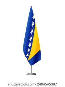 Bosnia and Herzegovina flag on flag stand for official meetings, transparent background, vector