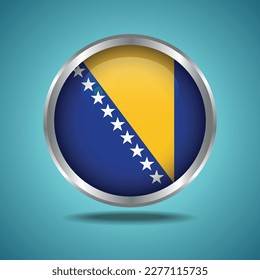 The Bosnia and Herzegovina flag. Round glossy. Silver frame. Isolated on color gradient background