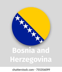 Bosnia and Herzegovina flag, round icon with shadow isolated vector illustration