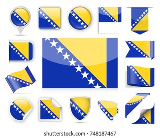 Bosnia and Herzegovina Flag Set - Vector Illustration