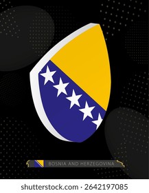 Bosnia and Herzegovina Flag Shield icon in 3D on Dark Modern Abstract Rugby Background. Perfect for sports events, heritage themes, national celebrations, and patriotic designs.