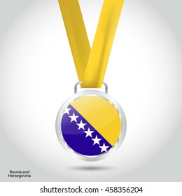 Bosnia and Herzegovina Flag in silver Medal. Vector Illustration. RIO Olympic Game silver Medal. Vector Illustration