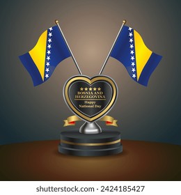 Bosnia and Herzegovina flag in a stand on table. Vector Illustration