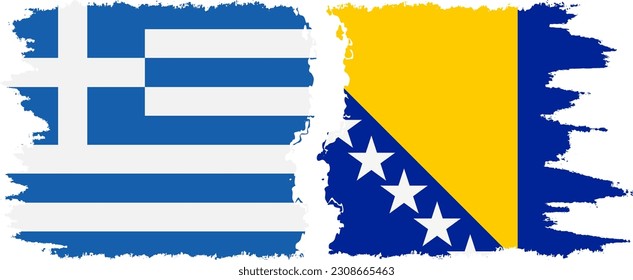 Bosnia and Herzegovina and Greece grunge flags connection, vector