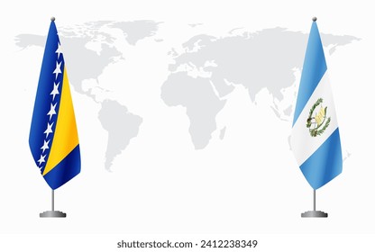 Bosnia and Herzegovina and Guatemala flags for official meeting against background of world map.