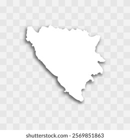 Bosnia and Herzegovina high detailed vector representation of country silhouette. White color on transparent background with dropped shadow. For educational, decorative, or informational use.