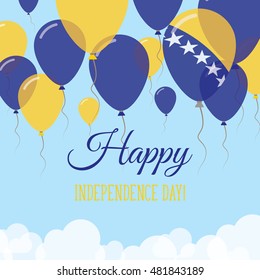 Bosnia and Herzegovina Independence Day Flat Patriotic Card. Happy National Day Bosnia and Herzegovina Vector Patriotic card. Flying Rubber Balloons in Colors of the Bosnian, Herzegovinian Flag.