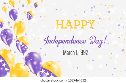 Bosnia and Herzegovina Independence Day Greeting Card. Flying Balloons in Bosnia and Herzegovina National Colors. Happy Independence Day Bosnia and Herzegovina Vector Illustration.