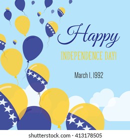 Bosnia and Herzegovina Independence Day Greeting Card. Flying Flat Balloons In National Colors of Bosnia and Herzegovina. Happy Independence Day Vector Illustration.