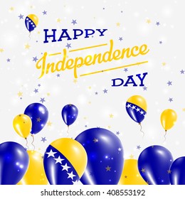 Bosnia and Herzegovina Independence Day Patriotic Design. Balloons in Bosnian, Herzegovinian National Colors. Happy Independence Day Bosnia and Herzegovina Vector Greeting Card.