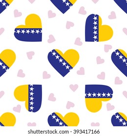 Bosnia and Herzegovina independence day seamless pattern. Patriotic country flag background. Bosnia and Herzegovina flag in the shape of heart. Vector seamless pattern.