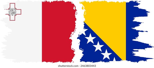 Bosnia and Herzegovina and Malta grunge flags connection, vector