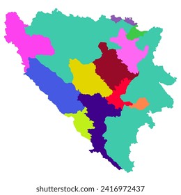 Bosnia and Herzegovina map. Map of Bosnia and Herzegovina in administrative provinces in multicolor