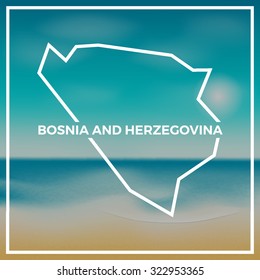 Bosnia and Herzegovina map against the backdrop of beach and tropical sea with bright sun. EPS10 vector