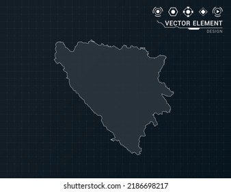 Bosnia and Herzegovina map of black digital frame HUD, GUI, UI interface technology radar vector.