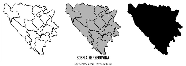 Bosnia herzegovina Map - black World Map, outline International vector template with High detailed isolated on white background - Vector