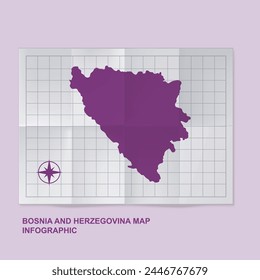 Bosnia And Herzegovina map country in folded grid paper