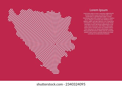 Bosnia and Herzegovina map country from white futuristic concentric circles on red viva magenta background