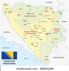 Bosnia And Herzegovina Map With Flag