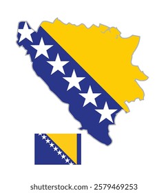 Bosnia and Herzegovina Map with Flag Below on Right Side. Map of Bosnia and Herzegovina with the National Flag Positioned Below on the Right, Representing Bosnia and Herzegovina Unity