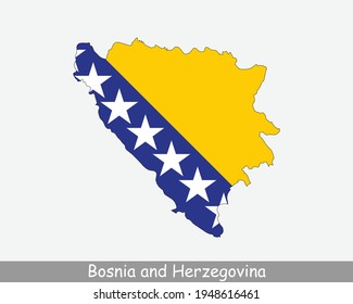 Bosnia and Herzegovina Map Flag. Map of Bosnia and Herzegovina with national flag isolated on white background. Vector Illustration.