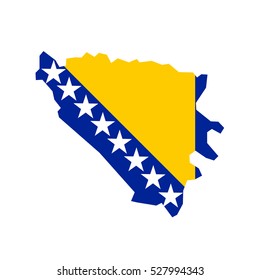 Bosnia and Herzegovina map and flag in white background