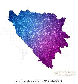 Bosnia and Herzegovina map in geometric wireframe blue with purple polygonal style gradient graphic on white background. Vector Illustration Eps10.