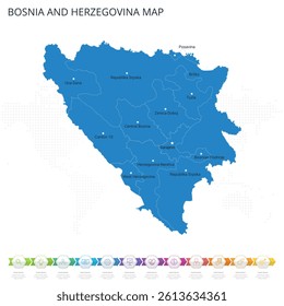 Bosnia and Herzegovina Map - Infographic detailed map with regions and cities of the country. Vector illustration EPS10.