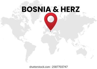 Bosnia and Herzegovina map on transparent background. Bosnia and Herzegovina map with country highlighted with location symbol. Vector illustration of Bosnia and Herzegovina map with pin location.