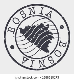 Bosnia and Herzegovina Map Postmark. Silhouette Postal Passport. Stamp Round Vector Icon. Vintage Postage Design.