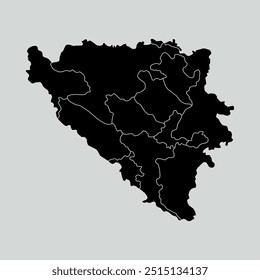 Bosnia and Herzegovina map with regions isolated on white background. Vector illustration