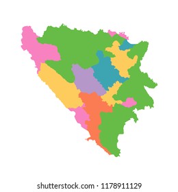 bosnia and herzegovina map with regions vector flat illustration on white background