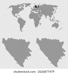 Bosnia and Herzegovina Map Set with World Location.