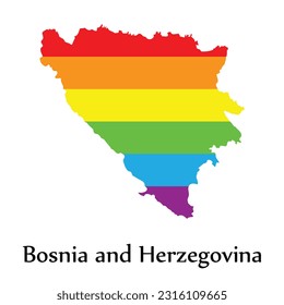 Bosnia and Herzegovina map shape fill rainbow color isolated on white background. Design concept country accept pride LGBT.