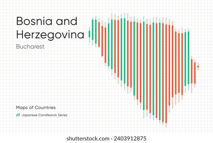 Die Karte von Bosnien und Herzegowina wird in einem Diagramm mit Balken und Linien angezeigt. Japanische Kartenserie	