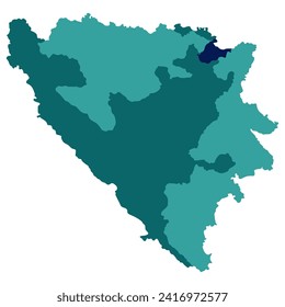 Bosnia and Herzegovina map. Map of Bosnia and Herzegovina in three mains regions in multicolor