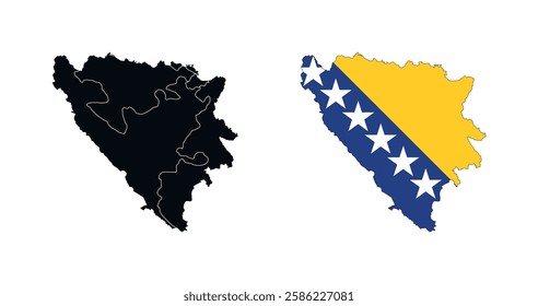 Bosnia and Herzegovina Map vector icon. Map of Bosnia and Herzegovina in Flag colors.