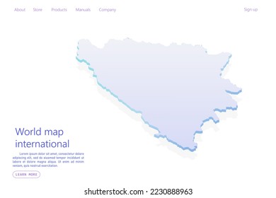 Bosnia and Herzegovina Map - World map International vector template with isometric style including shadow, purple and blue color isolated on white background - Vector illustration eps 10