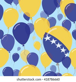 Bosnia and Herzegovina National Day Flat Seamless Pattern. Flying Celebration Balloons in Colors of Bosnian, Herzegovinian Flag. Bosnia and Herzegovina Patriotic Background with Celebration Balloons.