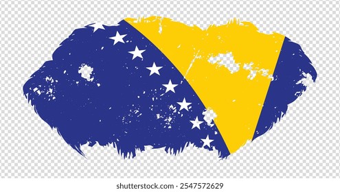 Bosnia And Herzegovina national flag with distressed stroke brush effect on isolated background