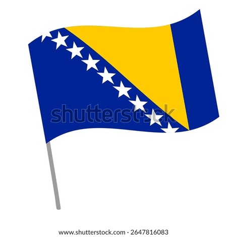 Bosnia and Herzegovina national flag flutters with flagpole