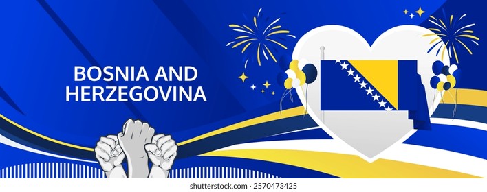 Bosnia And Herzegovina National or Independence Day greeting banner. 1st of March. Holidays illustration concept. Great for event like carnival, feast poster, support, culture and tourism