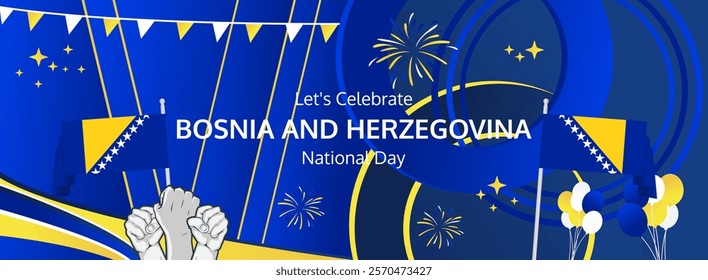 Bosnia And Herzegovina National or Independence Day greeting banner. 1st of March. Holidays illustration concept. Great for event like carnival, feast poster, support, culture and tourism